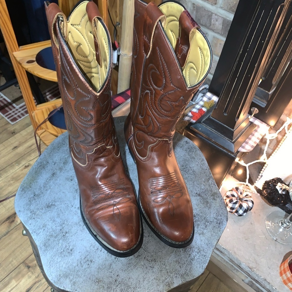 New West Men’s Leather Cowboy Boots Brown 9 1/2 - Picture 4 of 8